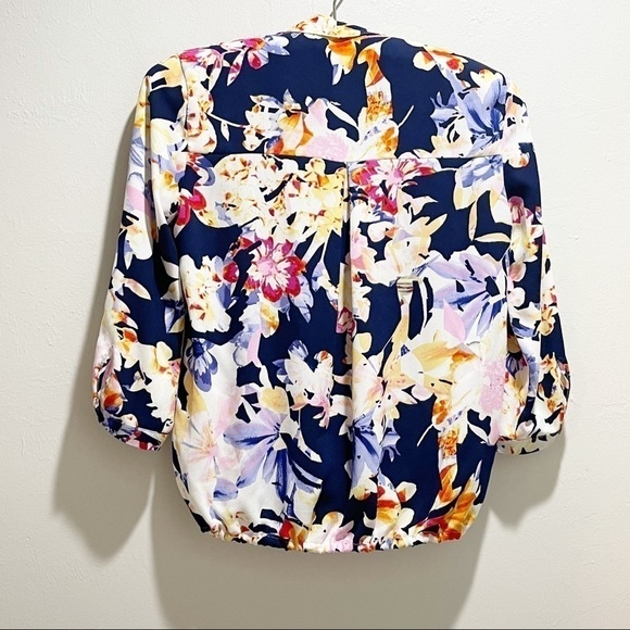 THREE EIGHTY TWO REVOLVE Blue Floral Surplice Top - Picture 2 of 7